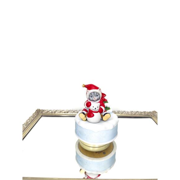 Rare Vintage Kitty Cucumber Cat and Snowman music box, works - Picture 1 of 10
